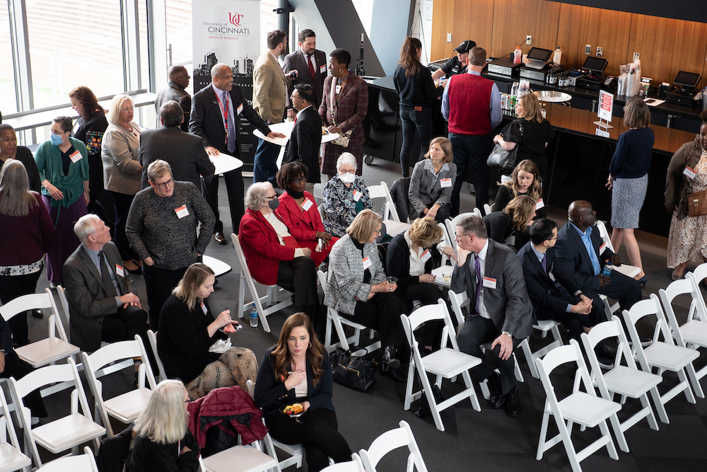 A birds-eye view of this faculty and staff recognition event, which capped off Research + Innovation Week 2022. See what you missed during R+I Week/22 or see it again, at research.uc.edu/researchweek. Photo/Margot Harknett