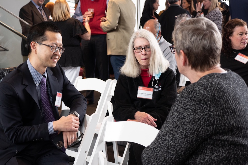 UC's Chen Xue (left to right), Elaine Hollensbe and Suzanne Masterson before the ceremony. Photo/Margot Harknett