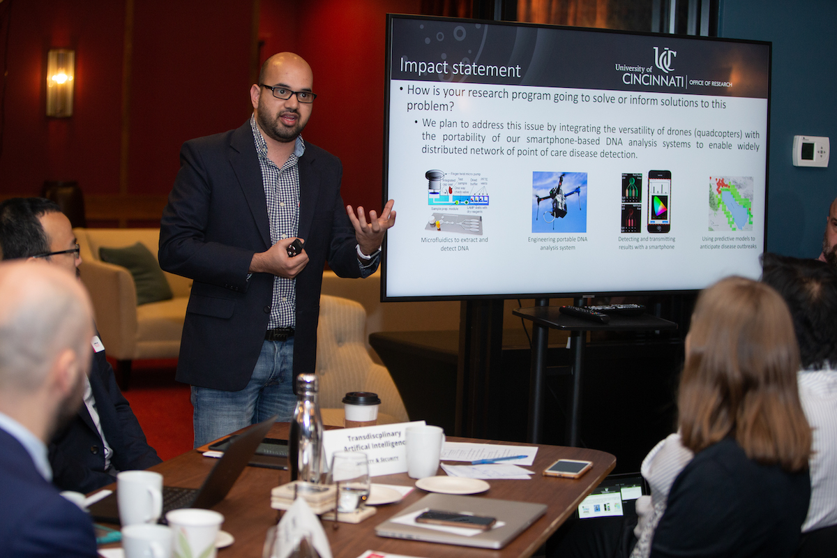 Aashish Priye talks about his Drone-Based Health Platform, which would allow for quick distribution and rapid diagnosis of disease. His was one of 14 ideas shared at the Digital Futures retreat held at Fueled Collective in the fall of 2019. 